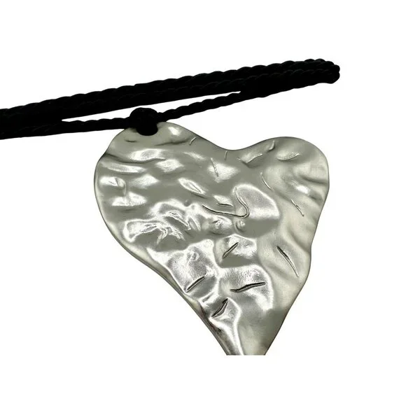 Urban Outfitters Silver Heart Pendant Necklace With Black Cord - Picture 3 of 4